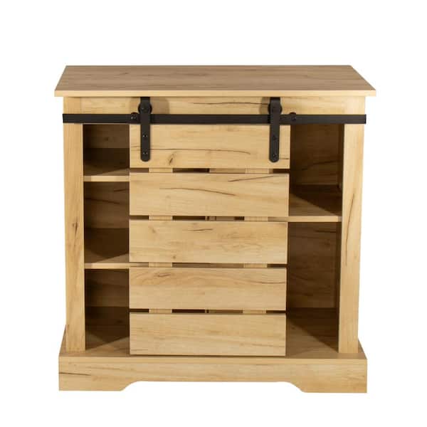 LUCKY ONE Nene Light Brown Single Barn Door Side Cabinet Buffet Sideboard with Storage