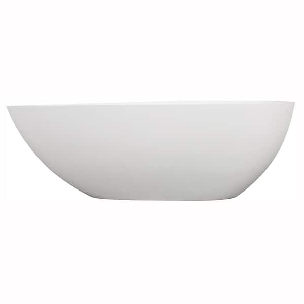 JimsMaison 59 in. x 31 in. Stone Resin Freestanding Flatbottom Soaking Bathtub in White