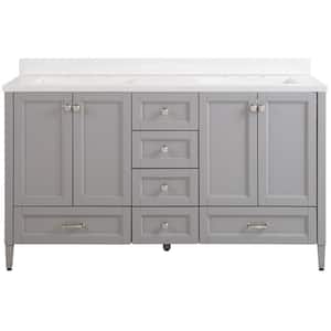 Claxby 61 in. W x 22 in. D Bath Vanity in Sterling Gray with Cultured Marble Vanity Top in White with White Sinks