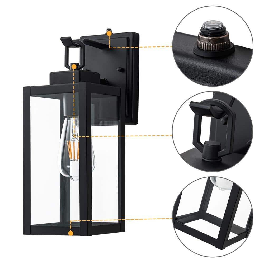 Matte Black Rectangular Metal Lantern Sconce with Clear Glass