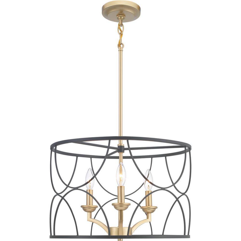 Landree Black and Brass Geometric Cage 3-Light Chandelier