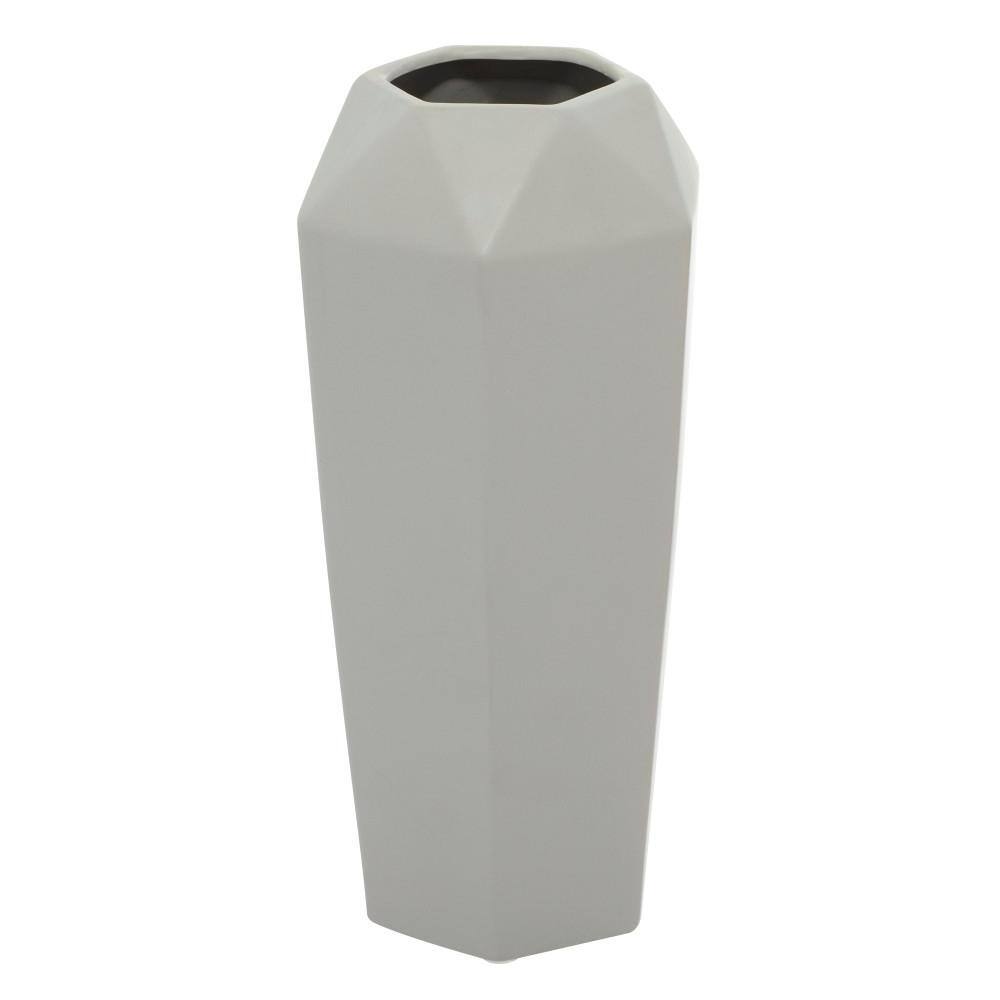 Gray Hexagonal 14" Ceramic Vase for Modern Decor
