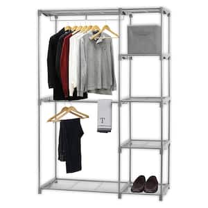 Silver Metal Garment Clothes Rack with Shelves 45.5 in. W x 68 in. H