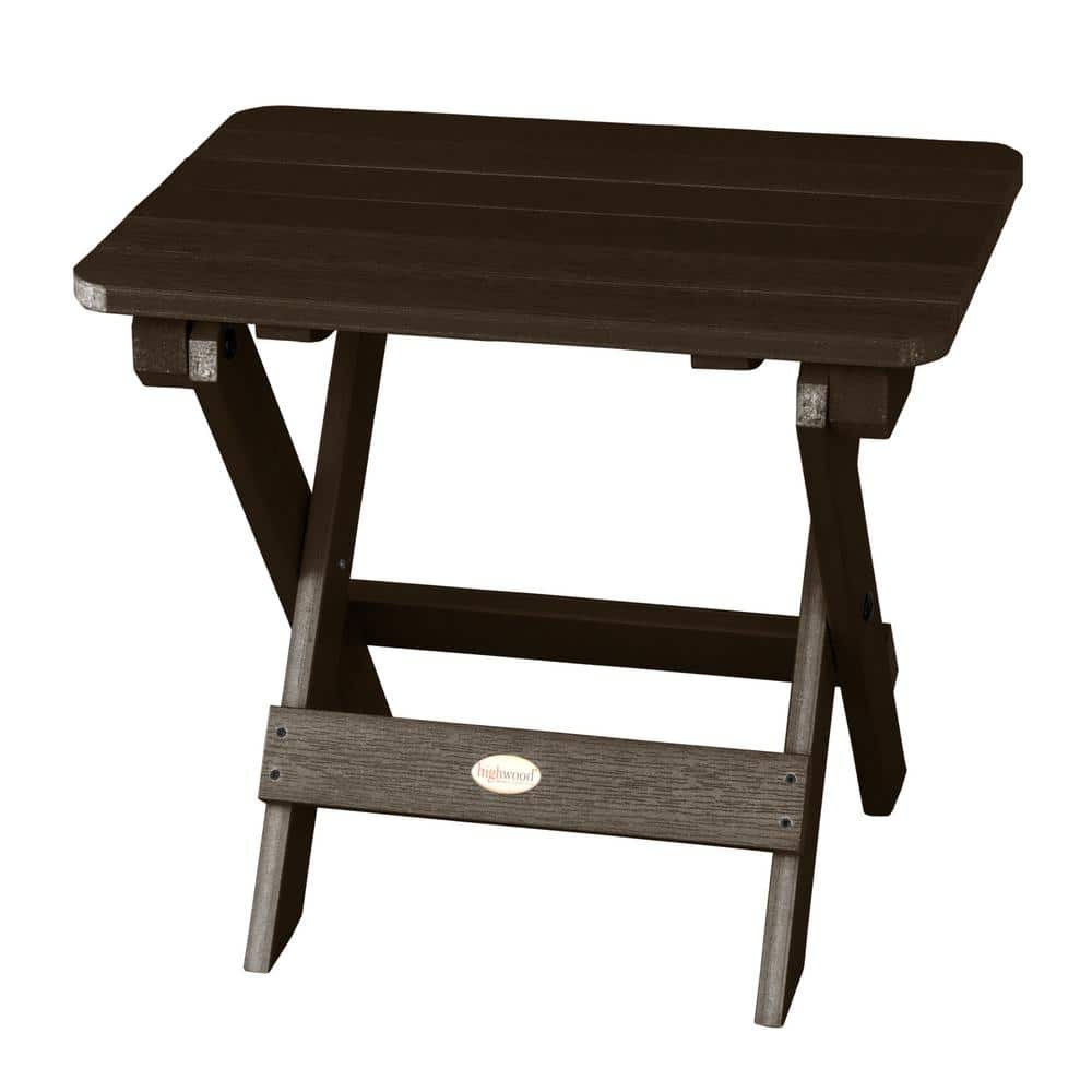 Weathered Acorn 4-Person Plastic Adirondack Chair Set with Side Tables