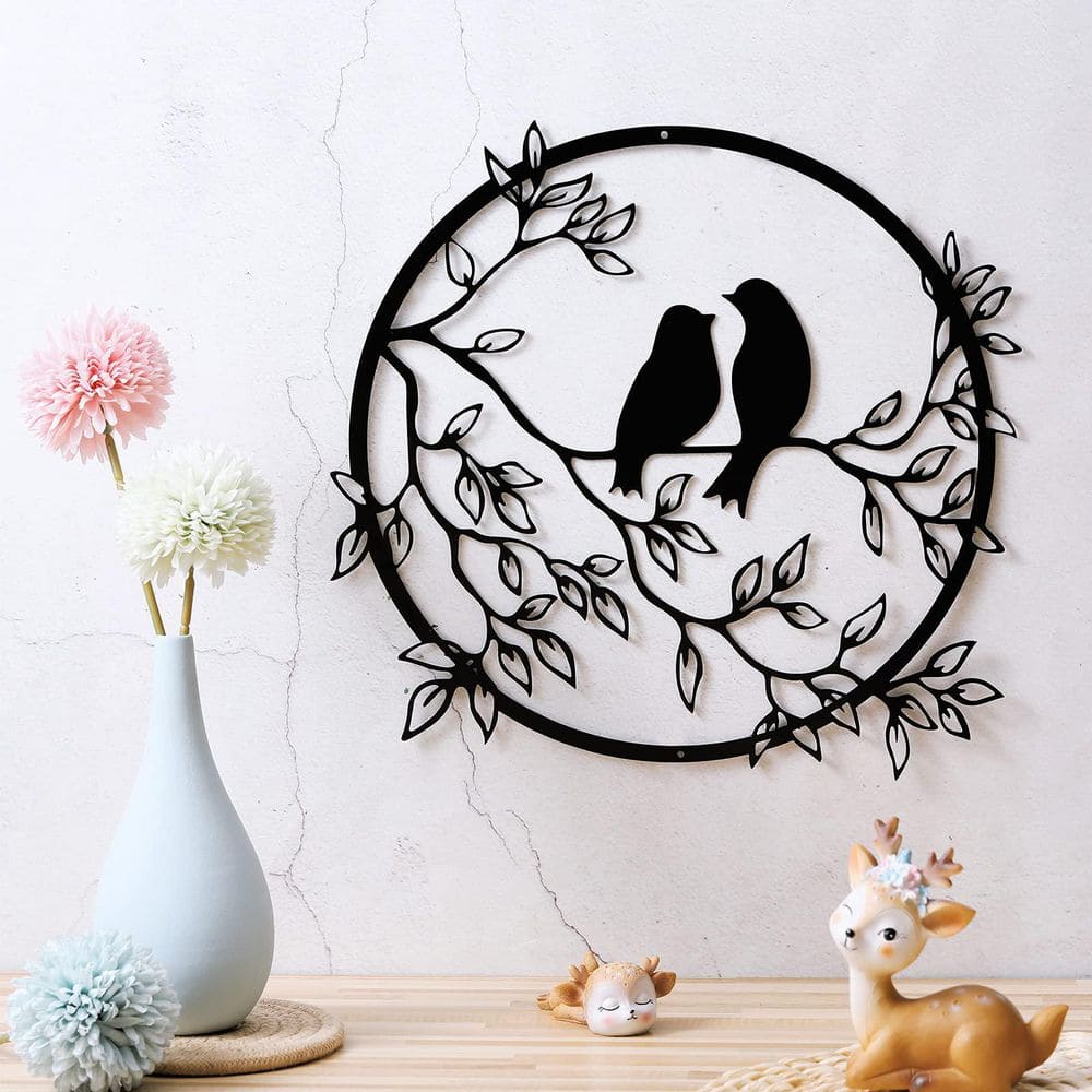 1-Piece Silhouette Bird Art Decor 11.8 in. x 11.8 in. Metal Work, Black