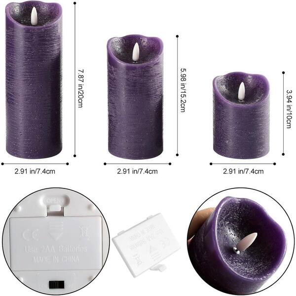 3 Pack Purple Flameless LED Candles with Remote:Battery Operated 3 Pack Purple Flameless LED Candles with Remote:Battery Operated