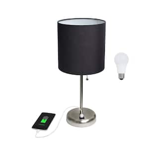 19.5 in. Black Table Desk Lamp for Living Room with USB Charging Port and LED Bulb Included