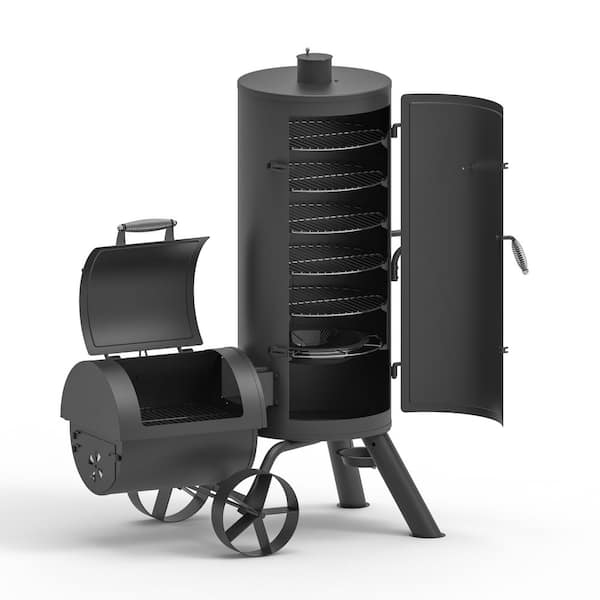 Outdoor Leisure Collection Charcoal Smoker in Black with 1650 sq. in. of Cooking Area and Offset Firebox