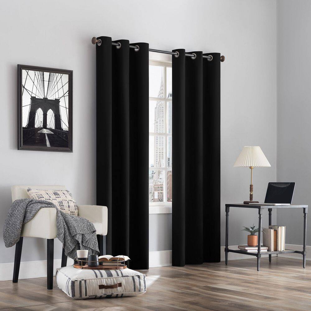 Black Thermal Blackout Grommet Curtain Panel