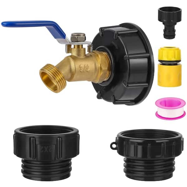 275-330 Gallon IBC Tote Hose Adapter Kit, 3 Thread Sizes, 3/4 in. Brass Shutoff Valve and Garden Hose Connector