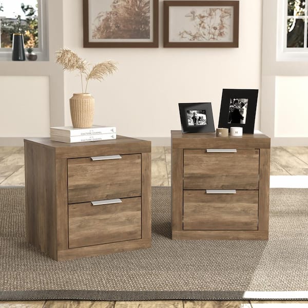 GALANO Harlowin 2-Drawer Knotty Oak Nightstand Sidetable w/Drawers Storage (20.3 in. x 16.3 in. x 18.9 in.) (Set of 2)