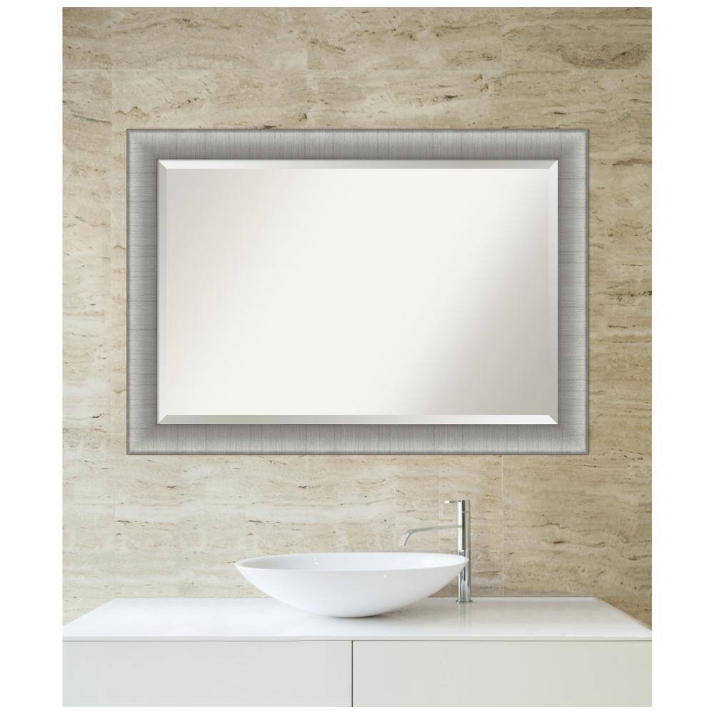 Elegant Brushed Pewter Rectangular Bathroom Vanity Mirror