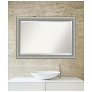 Medium Rectangle Pewter Silver Metallic Beveled Glass Modern Mirror (28.75 in. H x 40.75 in. W)