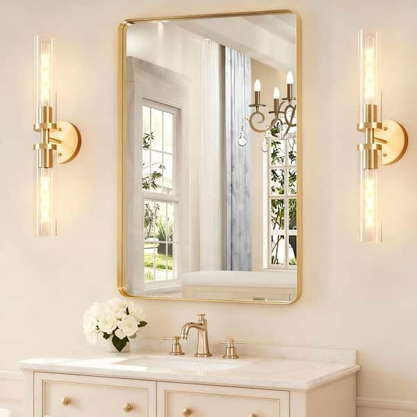 5 in. x 22 in. 2-Light Brushed Gold Wall Sconce, Clear Glass Vanity Lights(Set of 2)for Bathroom, Living Room, Bedroom