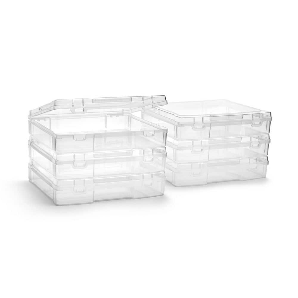 Stackable Snap-Tight Storage Containers, Clear, 12.2 in. W x 3 in. H Plasti