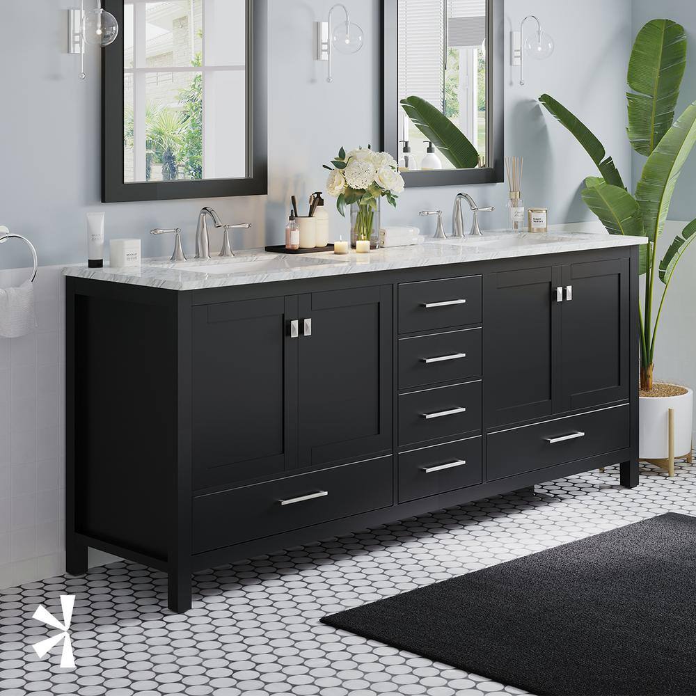 Aberdeen 84" Espresso Double Sink Vanity with Carrara Marble Top