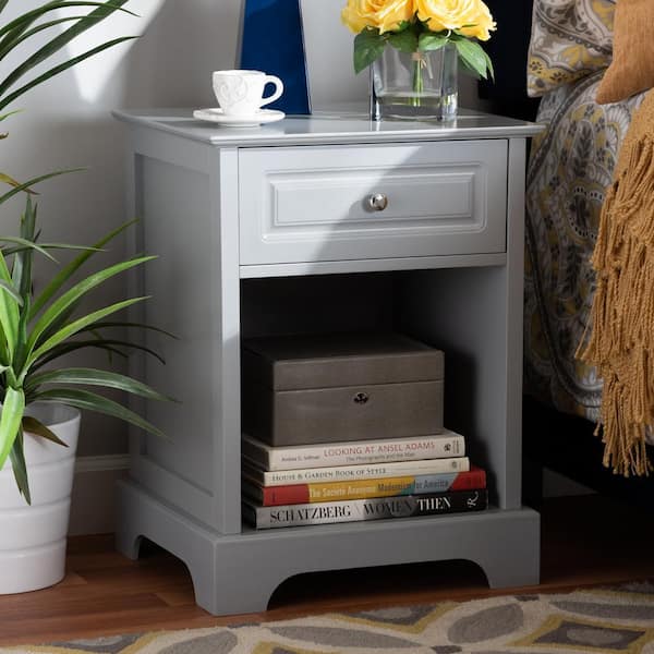 Baxton Studio Chase 1-Drawer Light Grey Nightstand