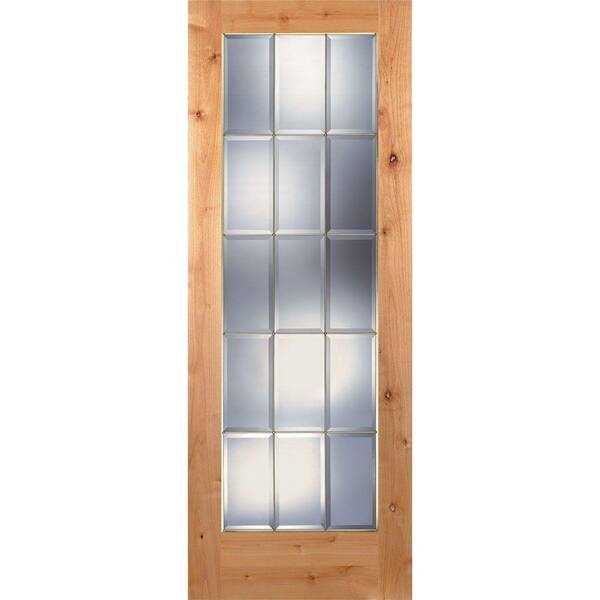 Feather River Doors 36 in. x 80 in. 15 Lite Unfinished Knotty Alder Clear Bevel Brass Woodgrain Interior Door Slab