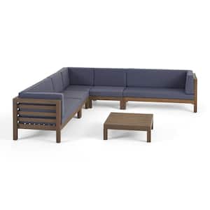 Oana gray 6-Piece Wood Patio Conversation Sectional Seating Set with Dark gray Cushions