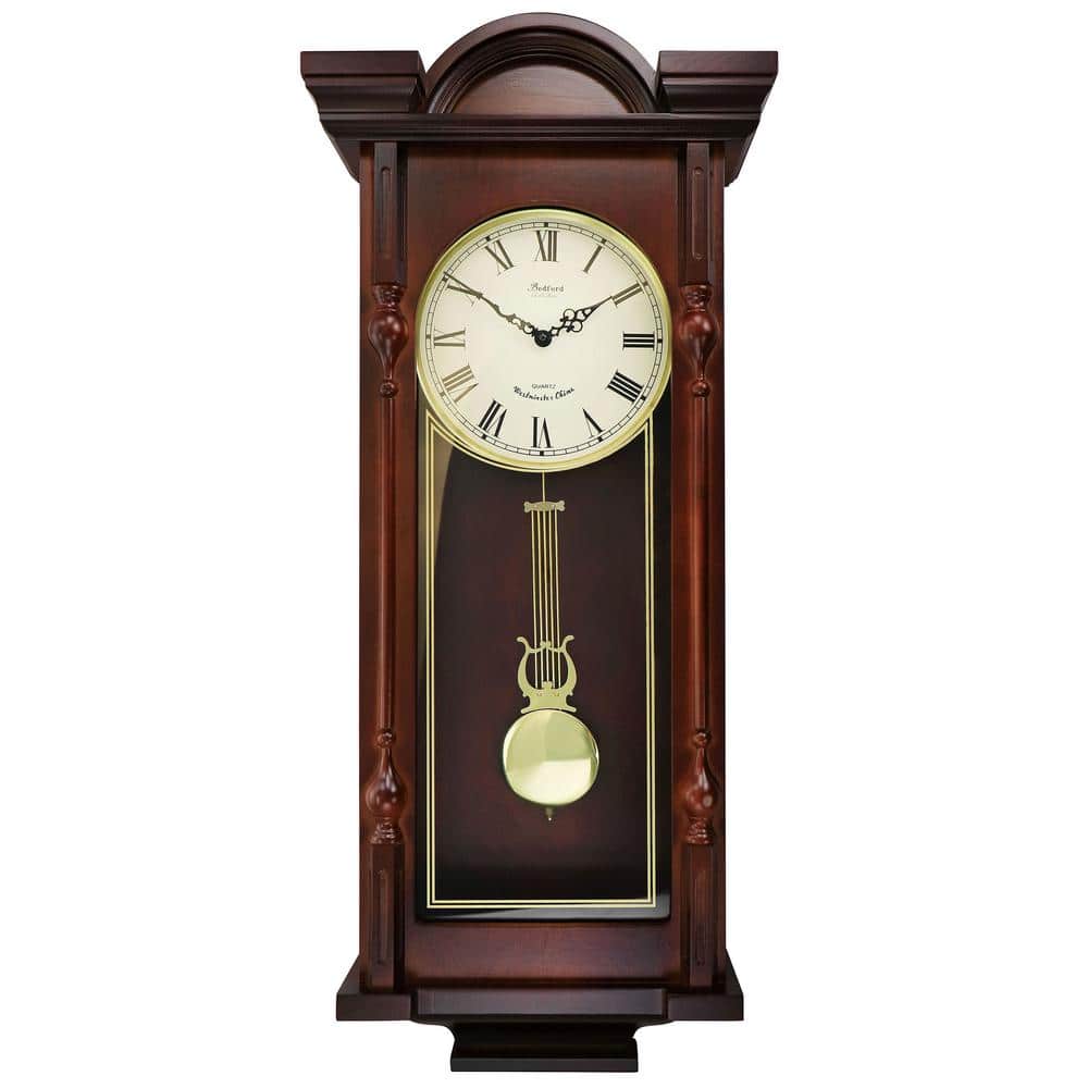 Bedford Clock Collection Grand 31 in. Antique Mahogany Cherry Chiming Pendulum Wall Clock -  985117808M