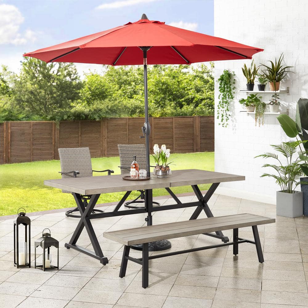 9 ft. Red Canvas Aluminum Market Patio Umbrella with Crank Lift
