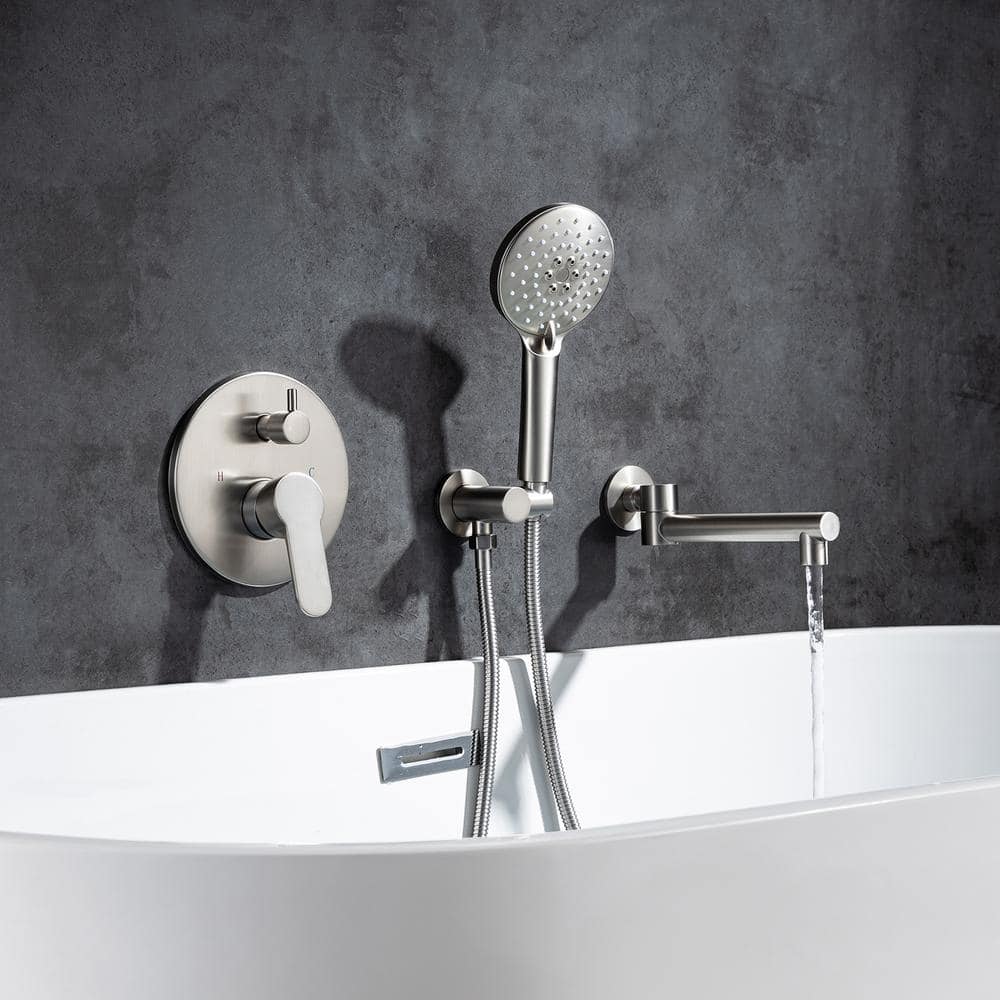 Brushed Nickel Wall Mounted Tub Faucet with Handshower