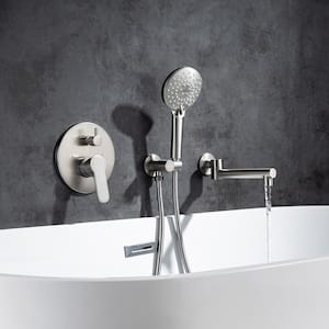Round Single-Handle Wall Mount Roman Tub Faucet with Swivel Spout in Brushed Nickel (Valve Included)