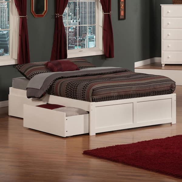 Concord White Full Platform Bed with Flat Panel Foot Board and 2-Urban Bed Drawers
