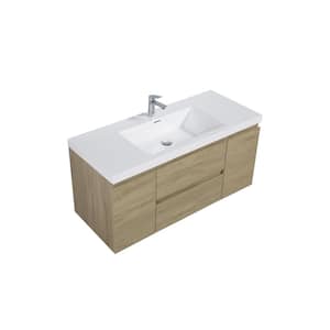 46.93 in. W Single Sink Wall-Mounted Natural Oak Bath Vanity With White Resin Top Unassembled