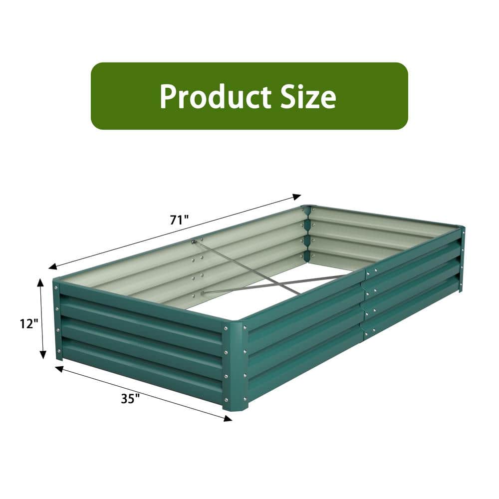 72x36x12 Inch Dark Green Galvanized Steel Raised Garden Bed Planter Box