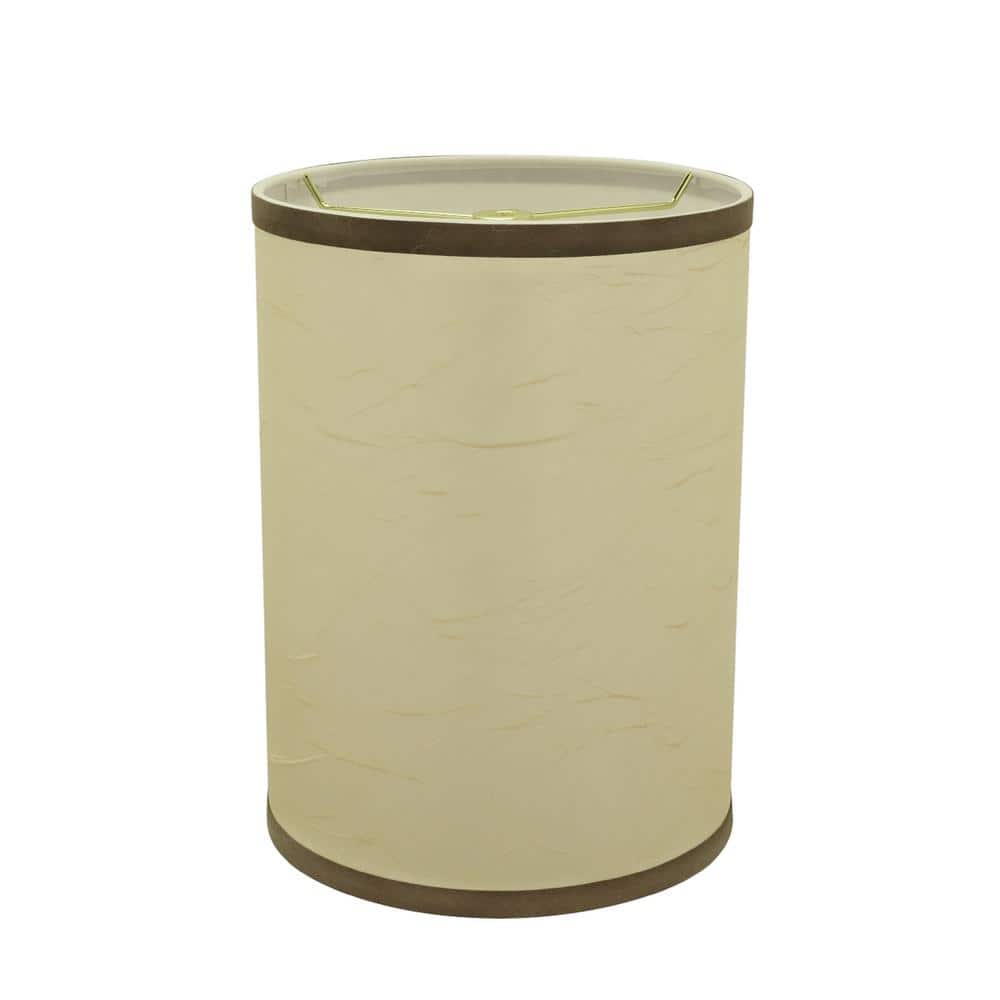 Beige Crinkle Fabric Drum Lamp Shade with Brown Trim, 8" x 11"