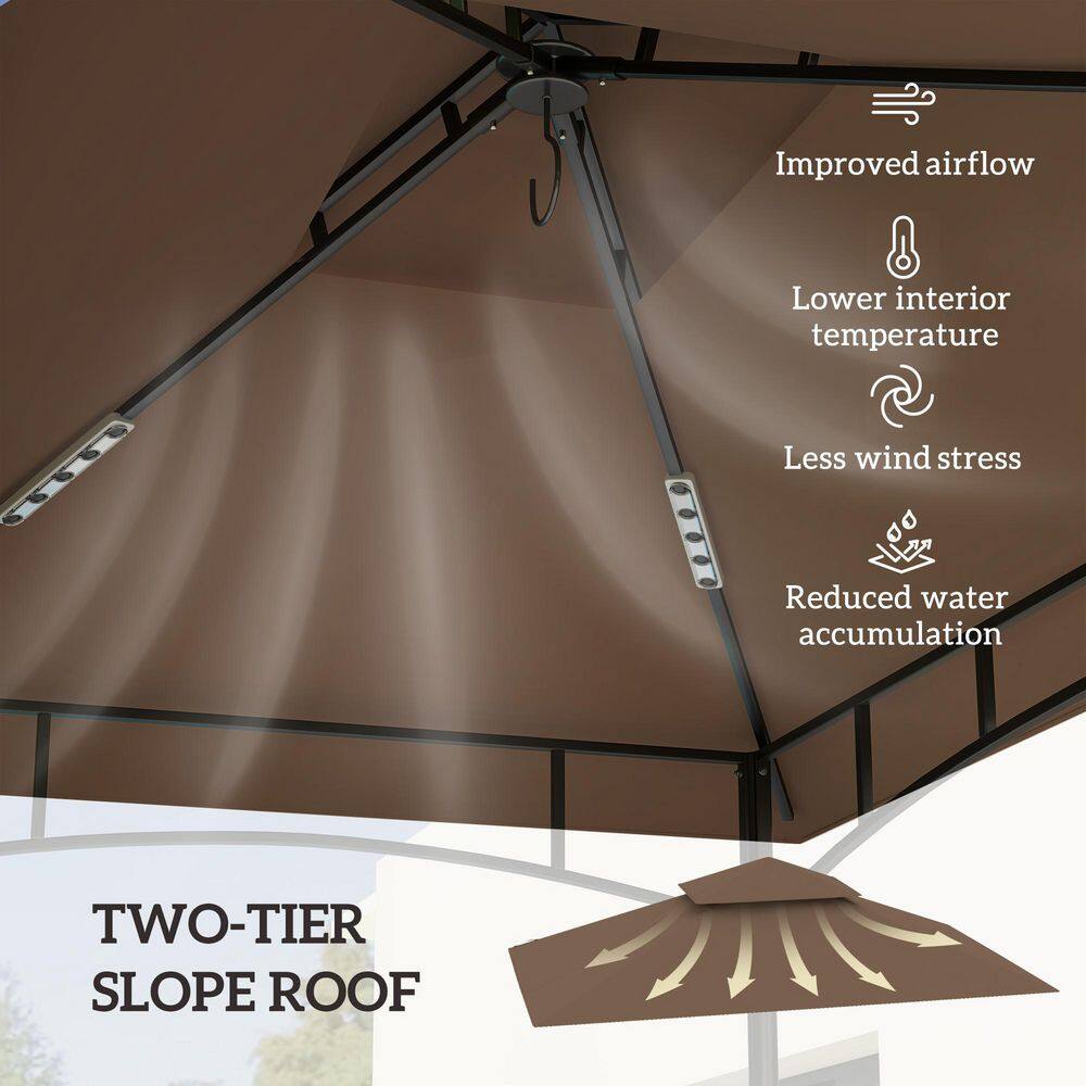 Brown Polyester Double Tiered Grill Gazebo Replacement Canopy Cover