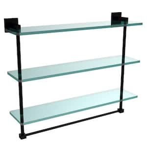 22 in. L x 8 in. H x 5 in. W 2-Tier Clear Glass Bathroom Shelf with Gallery  Rail in Satin Nickel