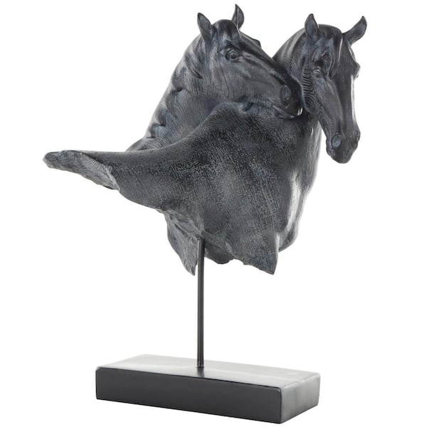 Litton Lane Black Resin Bust Inspired Horse Sculpture with Black Stand