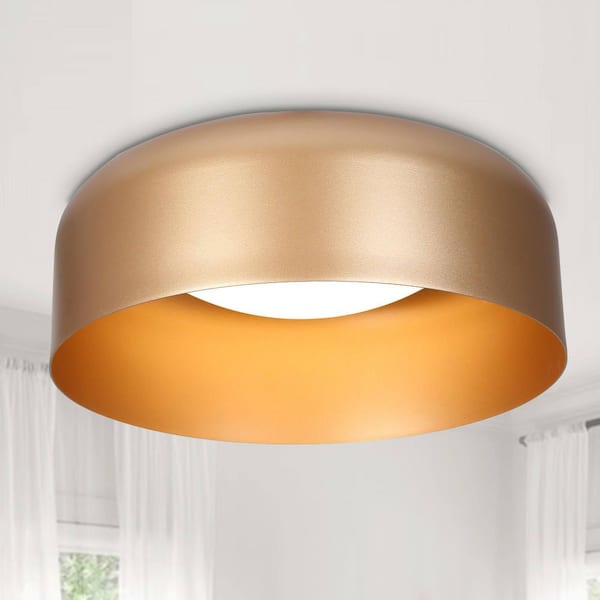 14 in. Modern Mid-century Dark Gold 24-Watt Integrated LED Flush Mount Light, Aluminum Dome Ceiling Light for Hallways