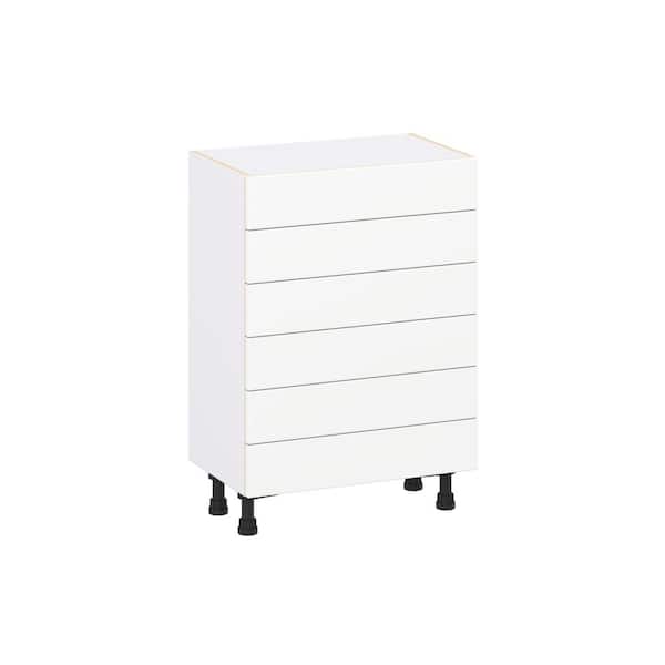 Milton 24 in. W x 14 in. D x 34.5 in. H Assembled Shaker Drawer Base Kitchen Cabinet in Bright White with 6 Drawers