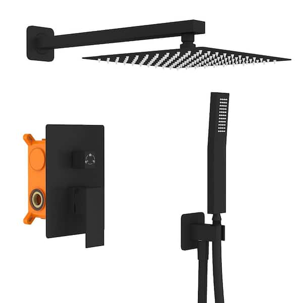 WIAWG Single Handle 2-Spray Rain Handles Shower Faucet Kit with 2.5 GPM 10 in. Flow Rate with Adjustable Head in Black