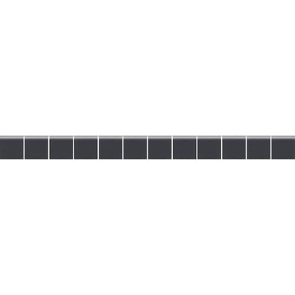 Keystones Unglazed Black and Ebony 1 in. x 12 in. x 6 mm Porcelain Mosaic Bullnose Trim Tile (0.0833 sq. ft./Each)