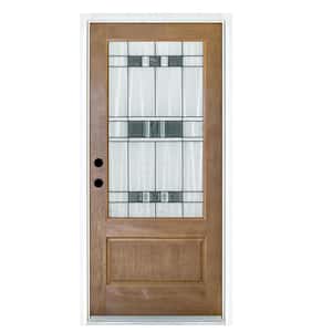 36 in. x 80 in. Savana Medium Oak Right-Hand Inswing 3/4 Lite Decorative Fiberglass Prehung Front Door