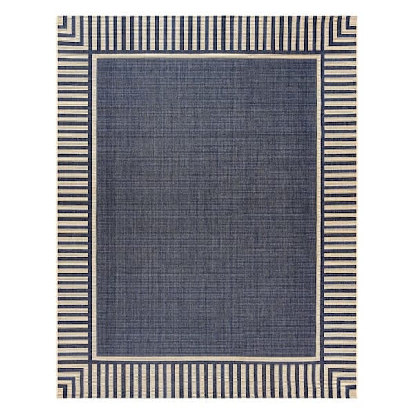 Paseo Kiano Navy/Sand 6 ft. x 9 ft. Striped Border Indoor/Outdoor Area Rug