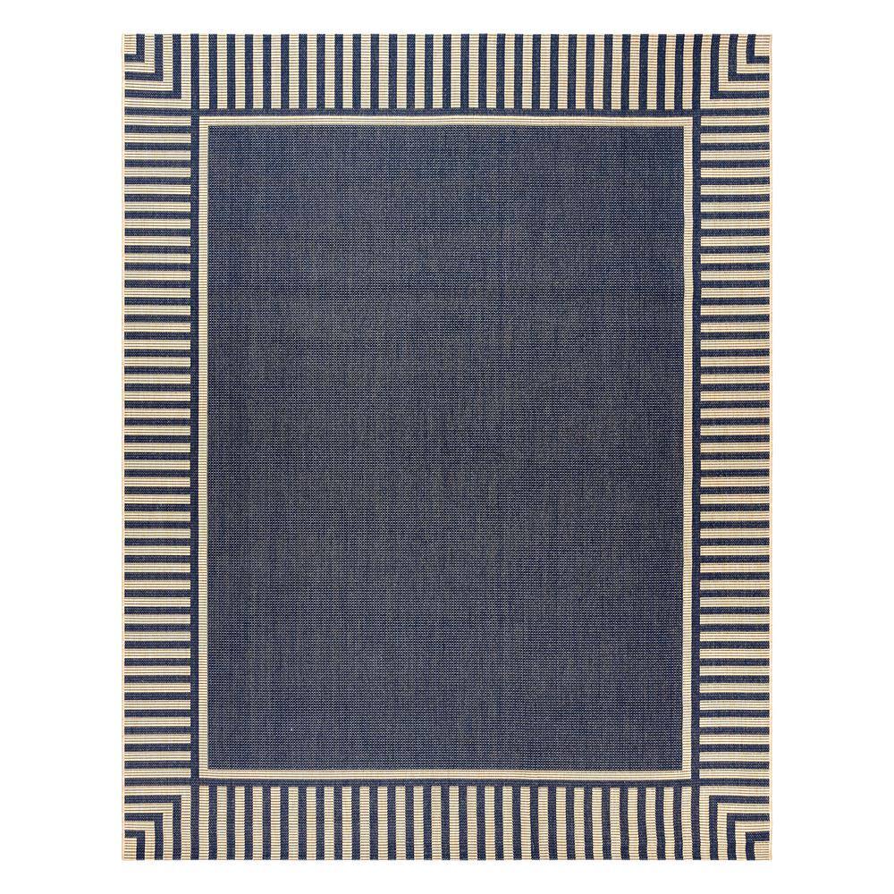 Blue and Beige Striped Synthetic Flatweave Indoor/Outdoor Rug, 6' x 9'