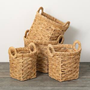 13.75 in., 15.25 in., 15.75 in. and 16.25 in. Seagrass Handled Basket - Set of 4; Brown