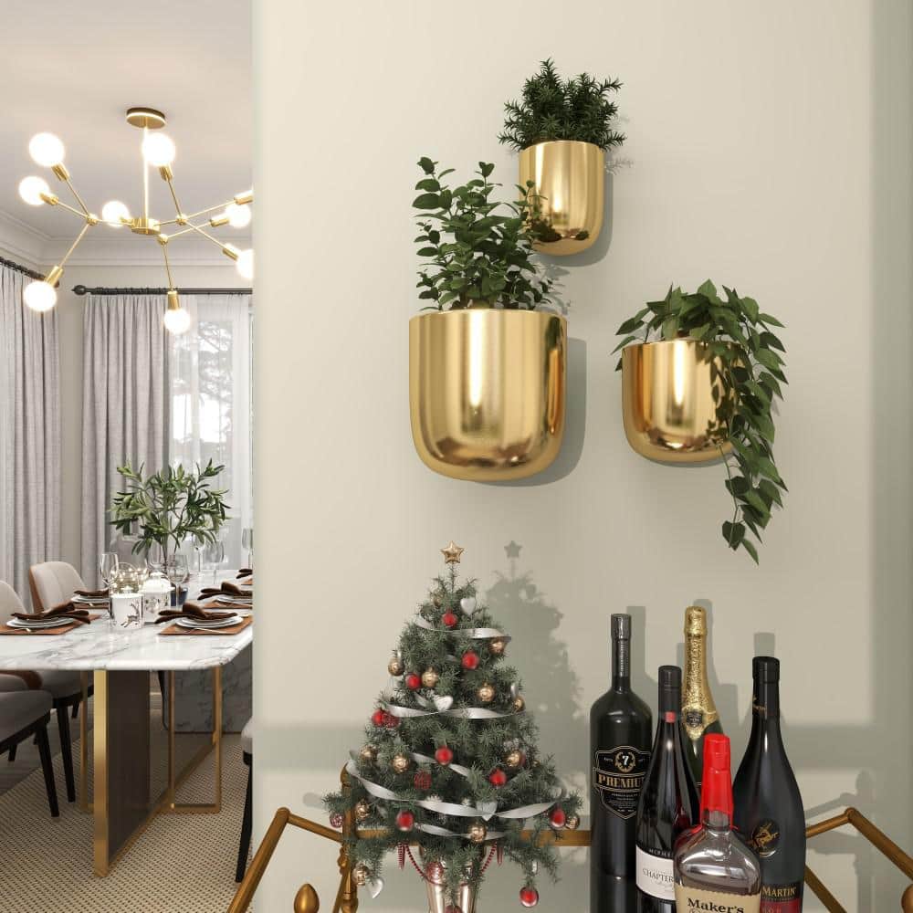 Gold Iron Indoor Outdoor Round Wall Planter Set of 3