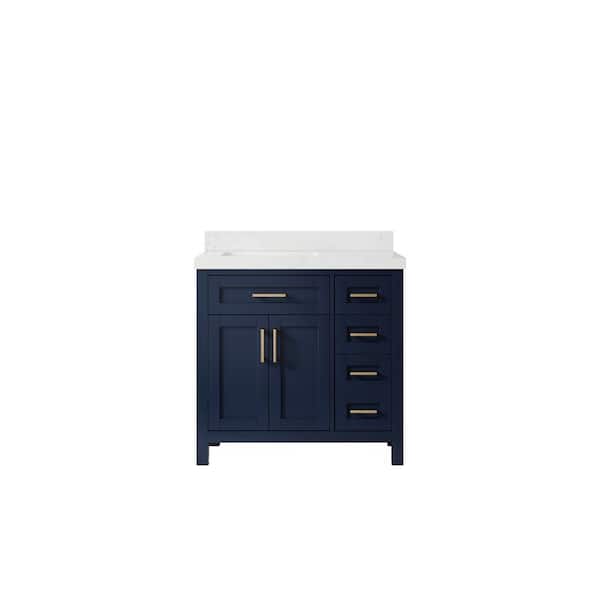 Willow Collections Cambridge 36 in. W x 22 in. D x 36 in. H Left Offset Sink Bath Vanity in Navy Blue with 2 in. Empira Quartz Top