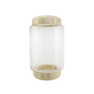 13.5 in. Cylindrical Transparent Glass Container with Wooden Base and Lid