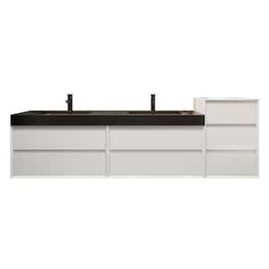 MIA 103 in. W x 20 in. D x 30 in. H Double Sink & Side Cabinet Bath Vanity in Gloss White with Black Stainless Steel Top