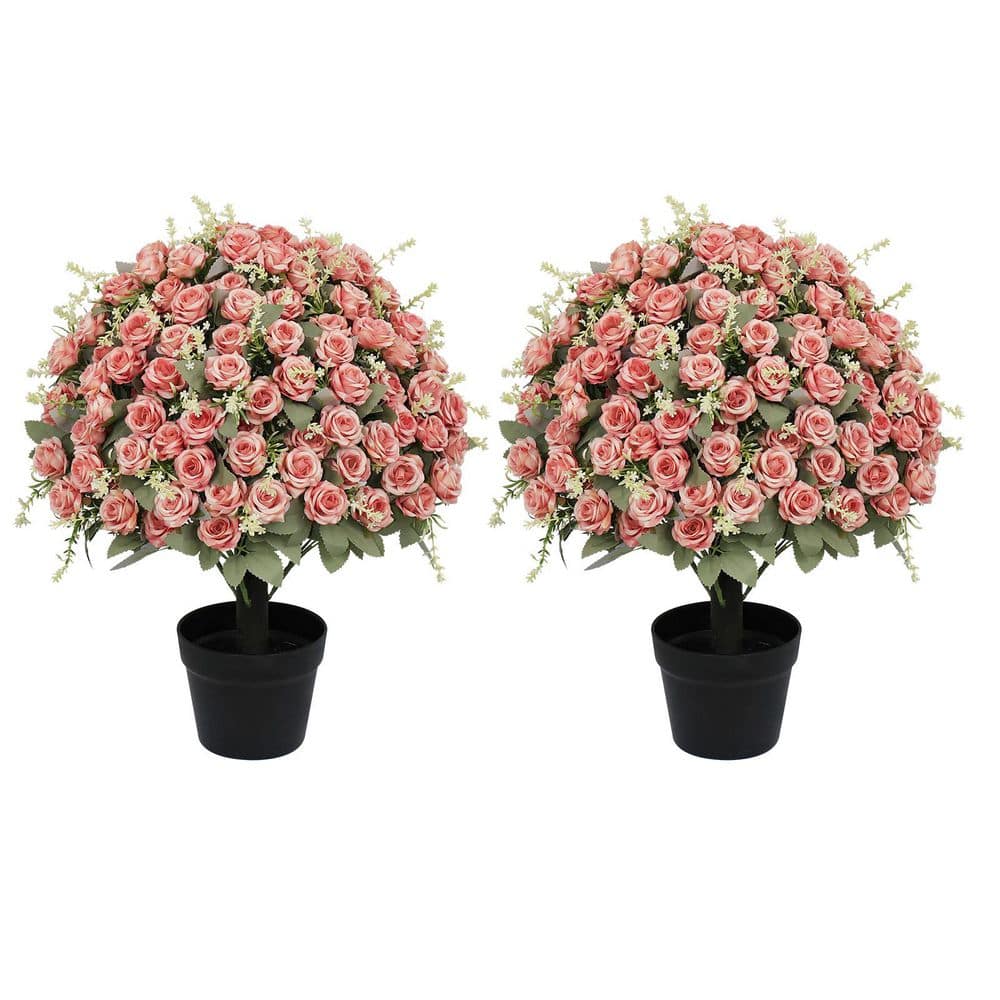 Racxily 24 in. Indoor/Outdoor Artificial Rose Plant in Pot, Pink