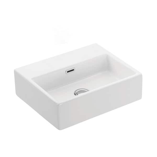 WS Bath Collections Quattro 40 Wall Mount / Vessel Bathroom Sink in Ceramic White without Faucet Hole
