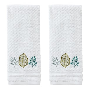 Sprouted Palm White Cotton Hand Towel (2-Pack)
