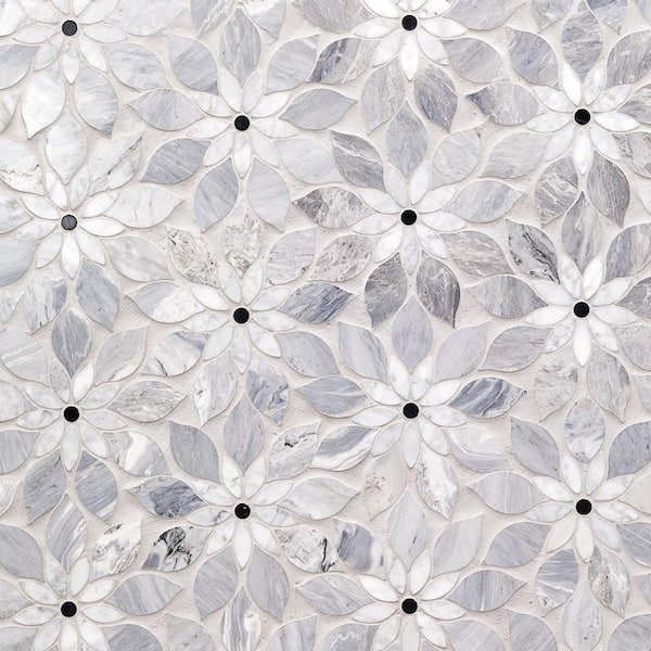 Ivy Hill Tile Thistle Blue 12.4 in. x 14.13 in. Polished Marble Mosaic Tile (1.21 sq. ft./Sheet)